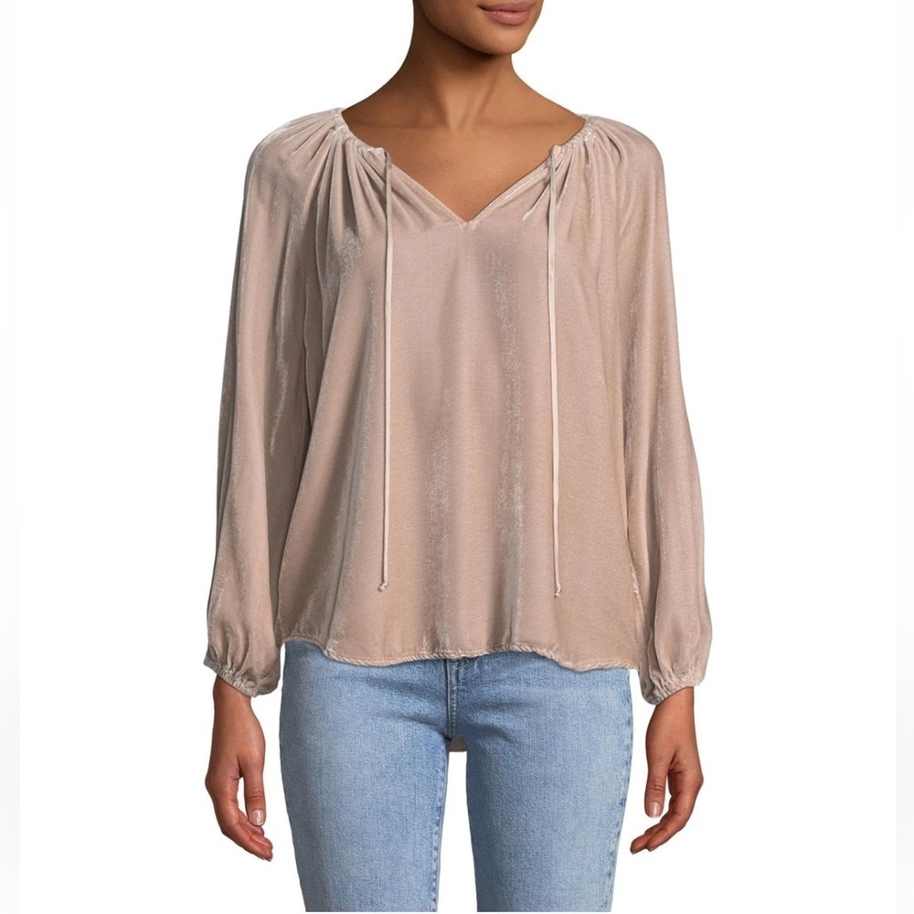 Velvet By Graham & Spencer Rebecca Velvet V-Neck Long Sleeve Blouse Champagne XS